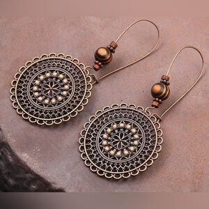 NEW Vintage Inspired Flower Pattern Dangle Earrings Retro Bohemian Style Alloy